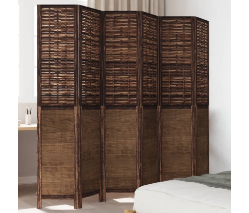 Biombo separador de 6 paneles madera paulownia marrón oscuro