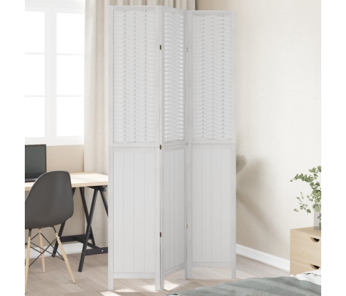 Biombo separador de 3 paneles madera maciza Paulownia blanco
