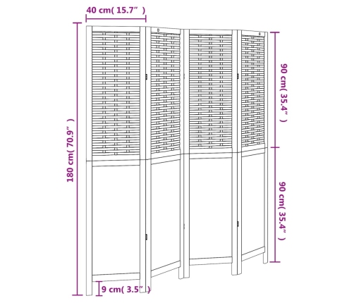 Biombo separador de 4 paneles madera maciza Paulownia blanco