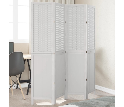 Biombo separador de 4 paneles madera maciza Paulownia blanco