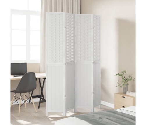 Biombo separador de 4 paneles madera maciza Paulownia blanco
