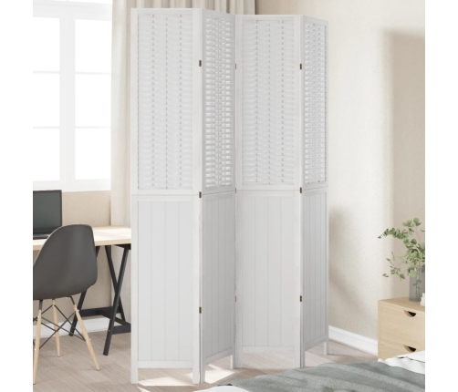 Biombo separador de 4 paneles madera maciza Paulownia blanco