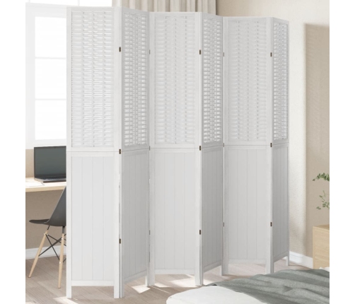 Biombo separador de 6 paneles madera maciza Paulownia blanco