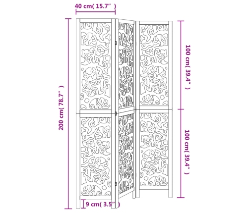 Biombo separador de 3 paneles madera maciza Paulownia blanco