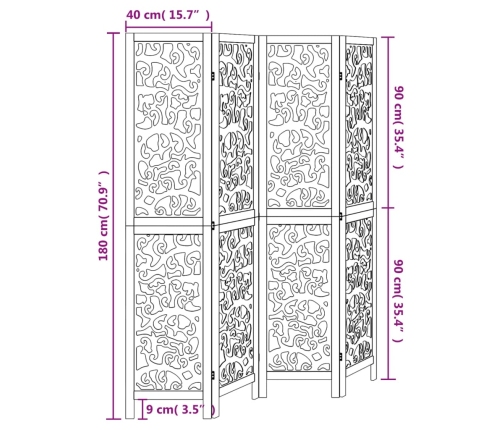 Biombo separador de 4 paneles madera maciza Paulownia blanco