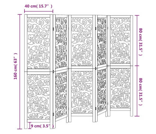 Biombo separador de 5 paneles madera maciza Paulownia blanco