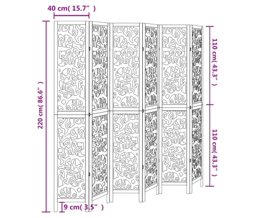 Biombo separador de 6 paneles madera maciza Paulownia blanco