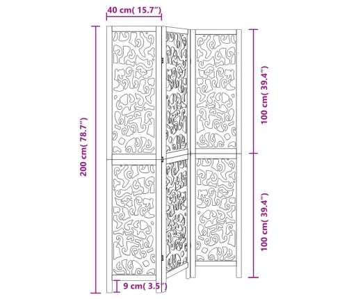 Biombo separador de 3 paneles madera maciza Paulownia negro