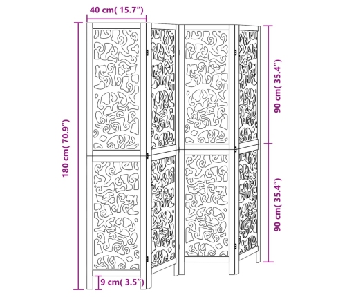 Biombo separador de 4 paneles madera maciza Paulownia negro