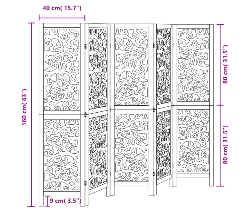 Biombo separador de 5 paneles madera maciza Paulownia negro