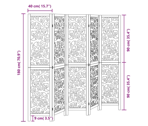 Biombo separador de 5 paneles madera maciza Paulownia negro