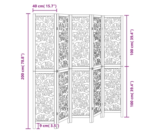 Biombo separador de 5 paneles madera maciza Paulownia negro