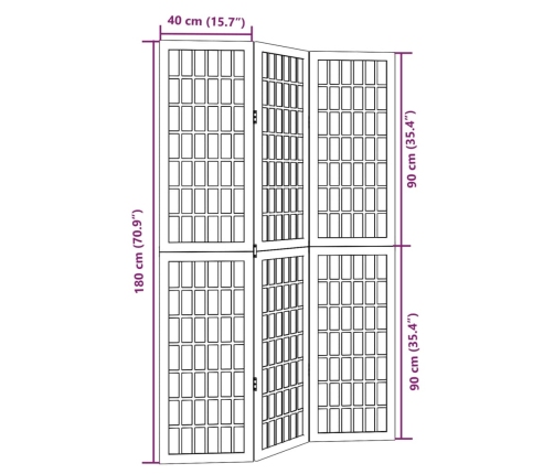 Biombo separador de 3 paneles madera maciza Paulownia negro