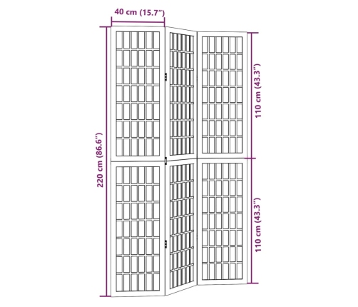 Biombo separador de 3 paneles madera maciza Paulownia negro