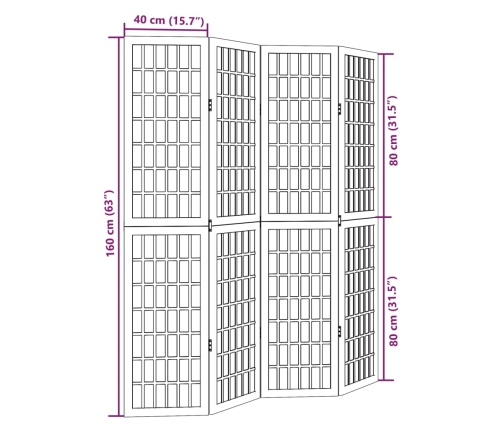 Biombo separador de 4 paneles madera maciza Paulownia negro
