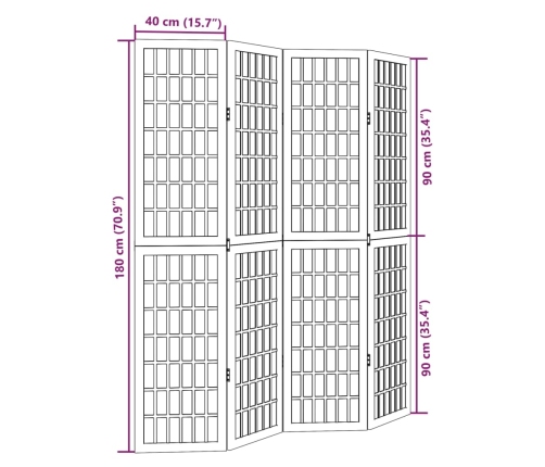Biombo separador de 4 paneles madera maciza Paulownia negro