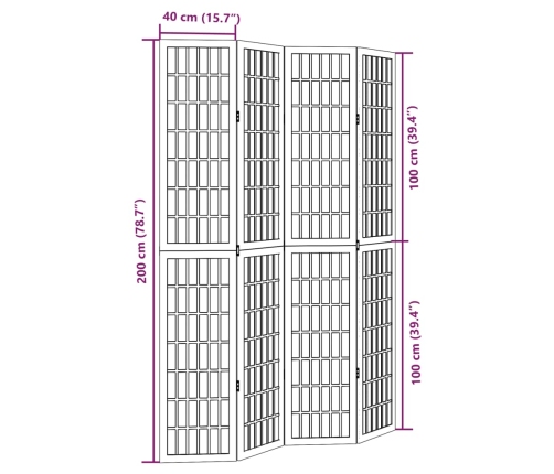 Biombo separador de 4 paneles madera maciza Paulownia negro