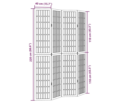 Biombo separador de 4 paneles madera maciza Paulownia negro