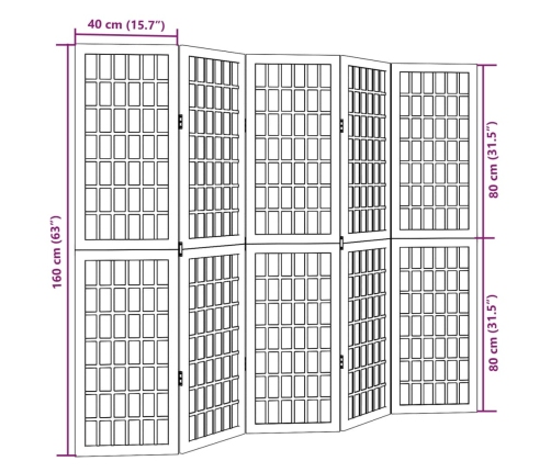 Biombo separador de 5 paneles madera maciza Paulownia negro