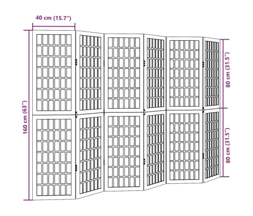Biombo separador de 6 paneles madera maciza Paulownia negro