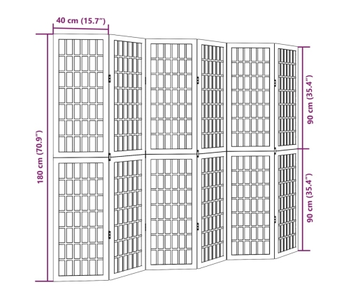 Biombo separador de 6 paneles madera maciza Paulownia negro