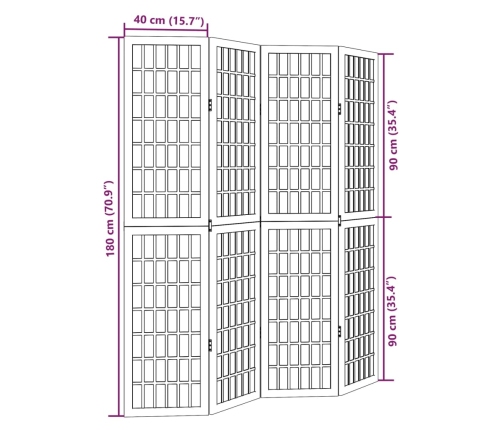 Biombo separador de 4 paneles madera maciza Paulownia blanco