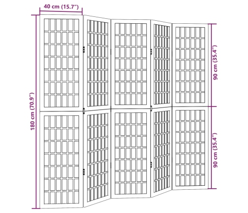 Biombo separador de 5 paneles madera maciza Paulownia blanco