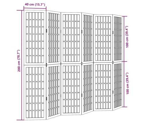 Biombo separador de 6 paneles madera maciza Paulownia blanco