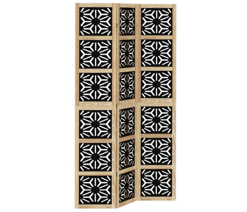Biombo separador 3 paneles madera maciza Paulownia marrón negro