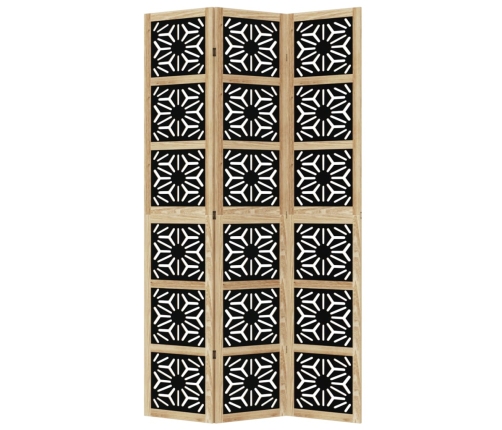 Biombo separador 3 paneles madera maciza Paulownia marrón negro