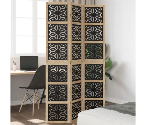 Biombo separador 3 paneles madera maciza Paulownia marrón negro