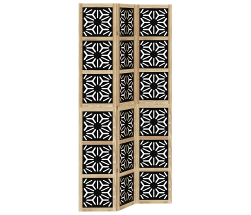Biombo separador 3 paneles madera maciza Paulownia marrón negro