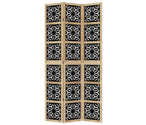 Biombo separador 3 paneles madera maciza Paulownia marrón negro
