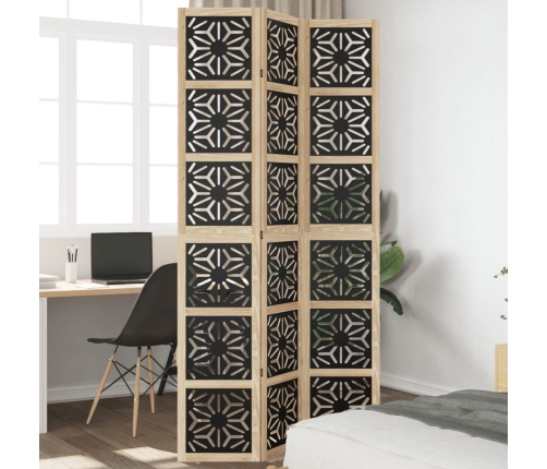 Biombo separador 3 paneles madera maciza Paulownia marrón negro