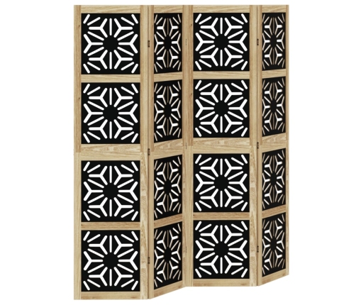 Biombo separador 4 paneles madera maciza Paulownia marrón negro