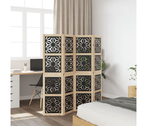 Biombo separador 4 paneles madera maciza Paulownia marrón negro