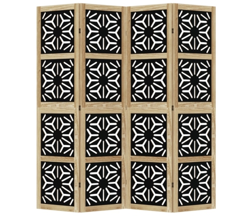 Biombo separador 4 paneles madera maciza Paulownia marrón negro