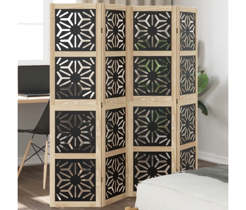 Biombo separador 4 paneles madera maciza Paulownia marrón negro