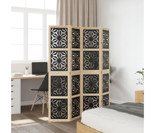 Biombo separador 4 paneles madera maciza Paulownia marrón negro