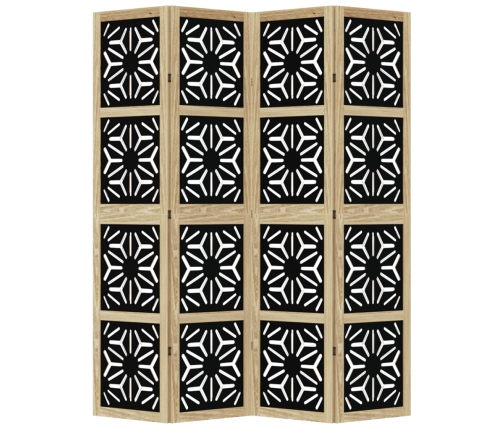 Biombo separador 4 paneles madera maciza Paulownia marrón negro