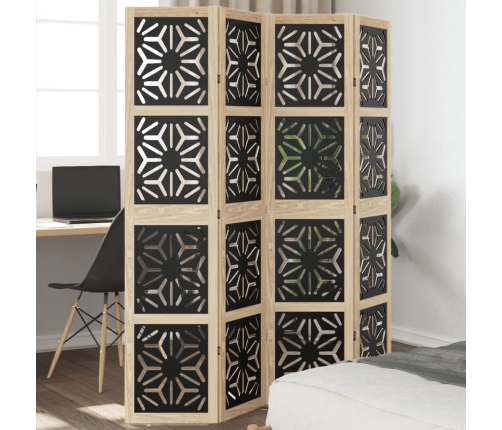Biombo separador 4 paneles madera maciza Paulownia marrón negro