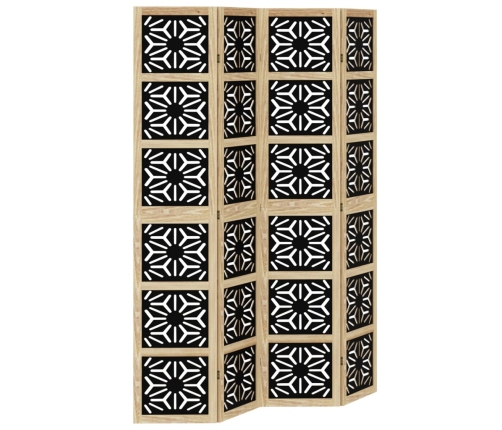 Biombo separador 4 paneles madera maciza Paulownia marrón negro