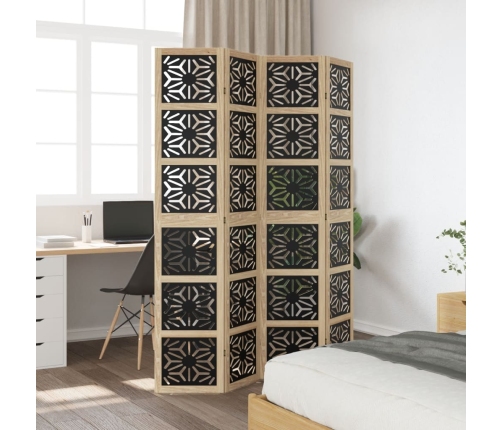 Biombo separador 4 paneles madera maciza Paulownia marrón negro