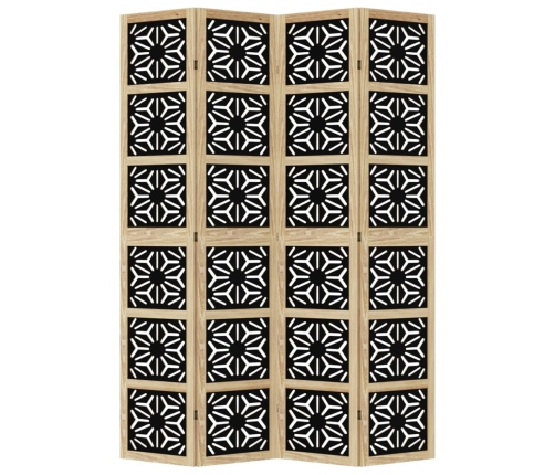 Biombo separador 4 paneles madera maciza Paulownia marrón negro
