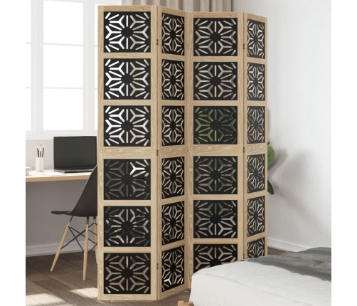 Biombo separador 4 paneles madera maciza Paulownia marrón negro