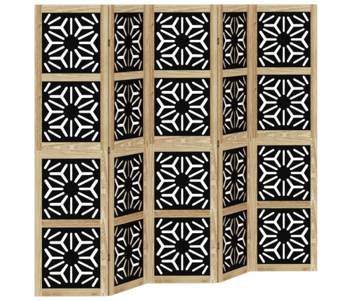 Biombo separador 5 paneles madera maciza Paulownia marrón negro