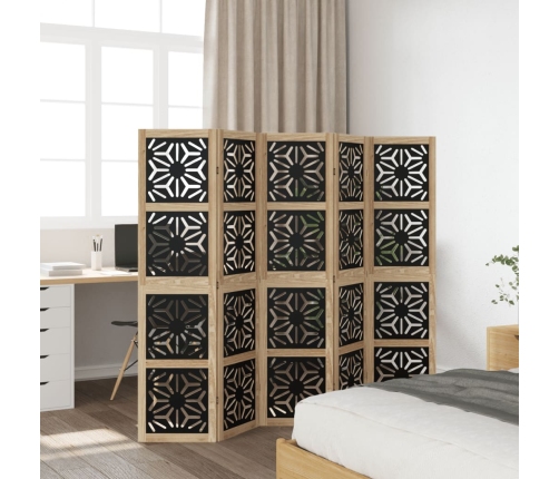 Biombo separador 5 paneles madera maciza Paulownia marrón negro