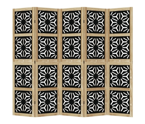 Biombo separador 5 paneles madera maciza Paulownia marrón negro