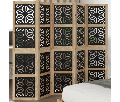 Biombo separador 5 paneles madera maciza Paulownia marrón negro