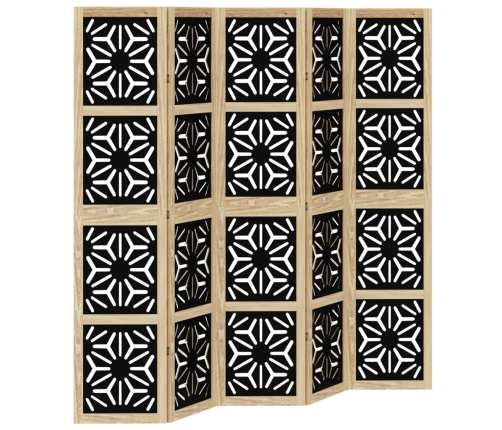 Biombo separador 5 paneles madera maciza Paulownia marrón negro